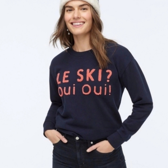 J. Crew Navy Le Ski? Oui Oui Terry Embroidered Crewneck Sweatshirt XXS - Picture 1 of 8